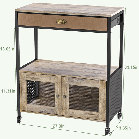 Large Coffee Bar Cabinet,3 Tiers Kitchen Coffee Cart with Drawer for the Home, Movable Farmhouse Station Table on Wheels for Living Room, Entryway, Dining Room, Kitchen