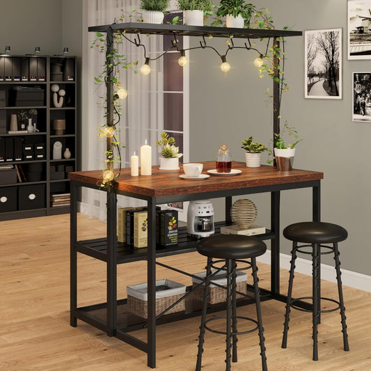 Kitchen Island with Storage, 42''Island Table for Kitchen with Seating Bakers Rack Microwave Oven Stand Shelf with 3 Tier Storage Shelf for Dining Room Living Room, 5 Hooks 42"*28"*72"