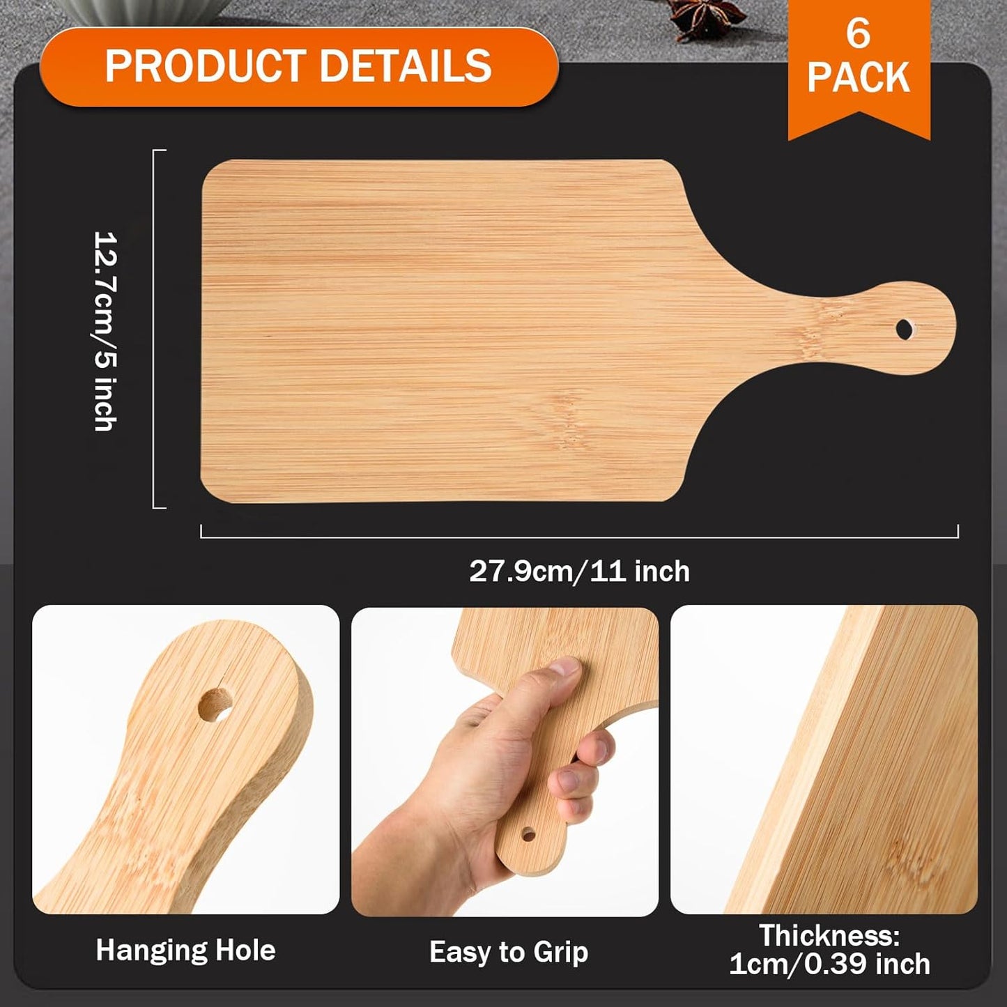 6 Pcs Thicken Bamboo Cutting Board Bulk 11X5 Inch Personalized Wood Chopping Board Customized Laser Engraving Charcuterie Boards for Wedding Mother'S Day Housewarming Present,0.39" Thick