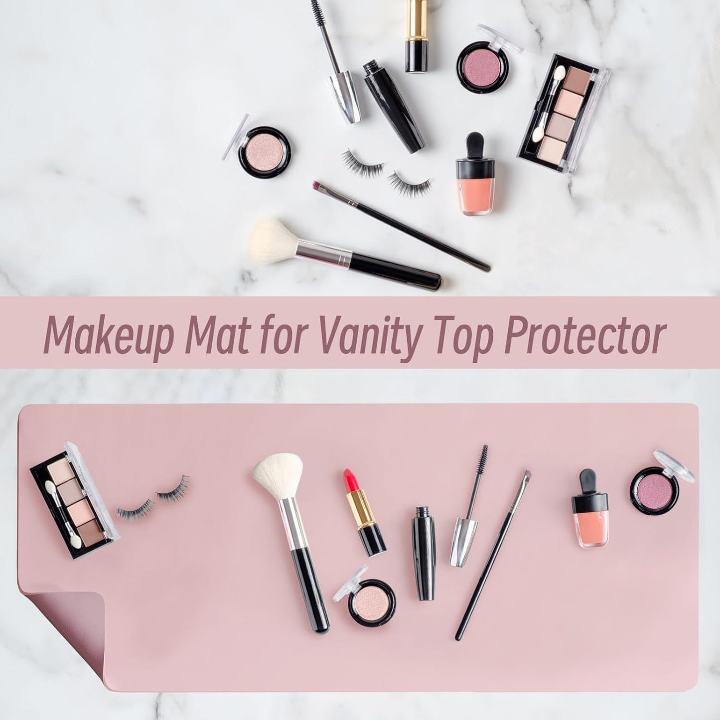 Makeup Mat for Vanity,Dual-Sided Leather Vanity Mat, Easy to Clean, Waterproof and Oilproof,Desk Pad Mat to Protect Vanity(Pink)