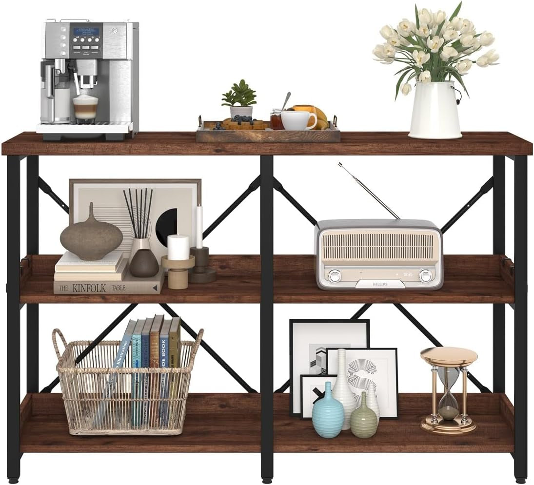 Rustic Console Table with Shelves, 3 Tier Sofa Table behind Couch for Living Room, Wood Metal Entryway Tables for Hallway, Foyer, Entrance (47 Inch, Rustic Oak)