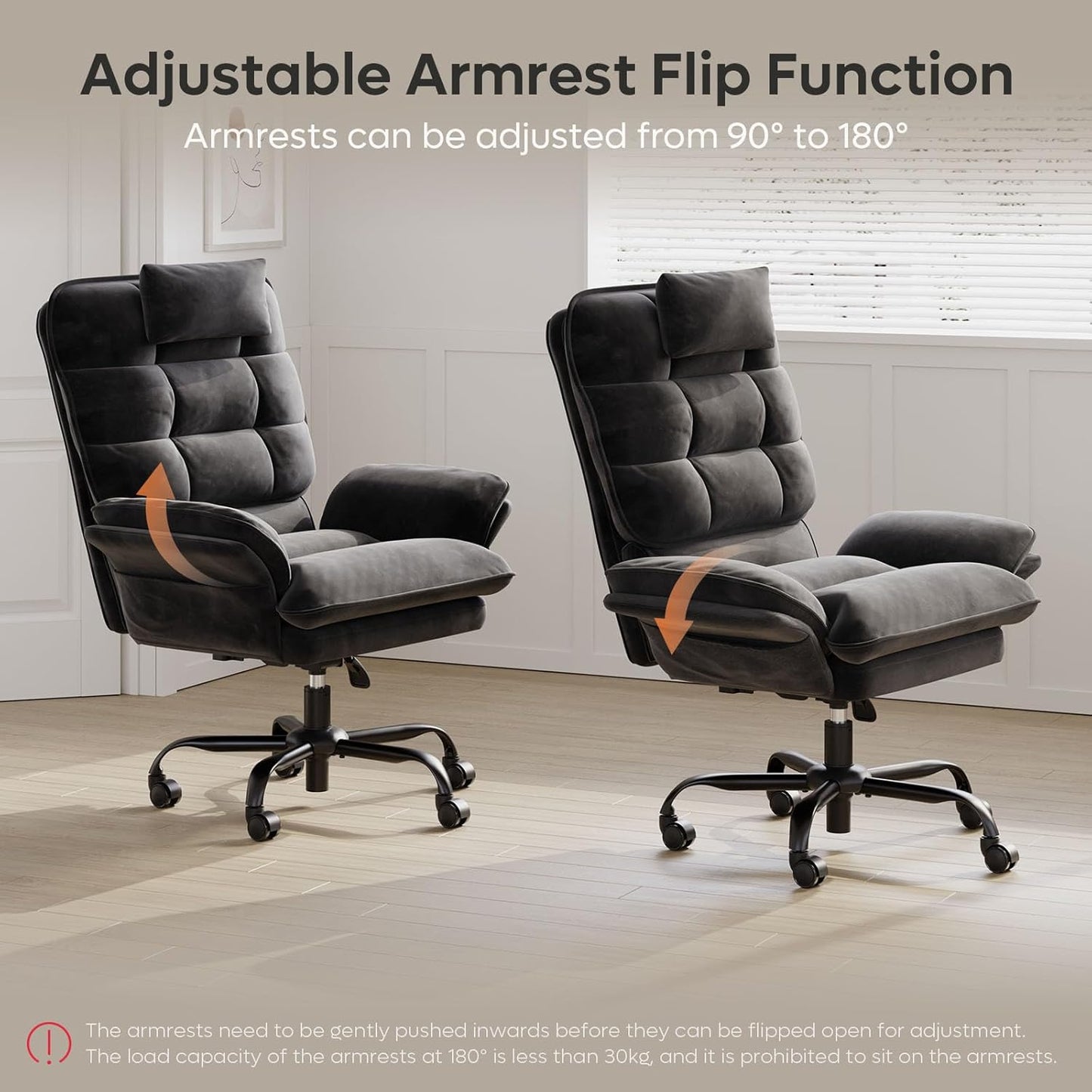 Cross Legged Office Chair, Criss Cross Chair with Adjustable Arms, 135° Reclining Velet Executive Chair with Wheels, Big and Tall Computer Desk Chair for Home, Office - Black