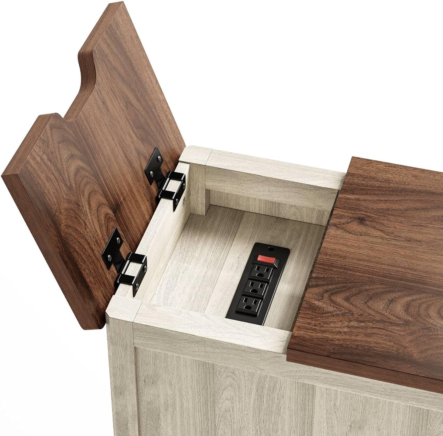 Farmhouse End Table with Charging Station, Narrow Side Table for Living Room, Sofa Side Table with Drawer and Storage Cabinet, Small Nightstand for Home Office