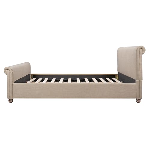 King Size Upholstered Bed Frame with Linen Fabric, view 8