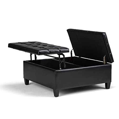 Harrison Coffee Table Storage Ottoman - 36 inch Wide Upholstered Vegan Leather Square Lift-Top Ottoman in Midnight Black, Transitional Ottoman for Living Room with Hidden Storage