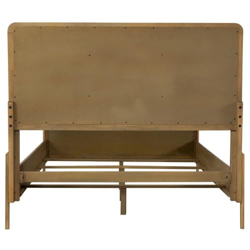 California King Panel Bed, Sand Wash Finish, Woven Rattan Cane Panels, Rubberwood and Metal Frame, Mid-Century Modern Style, Sturdy Bedroom Furniture, 56" H x 65.25" W x 90" D