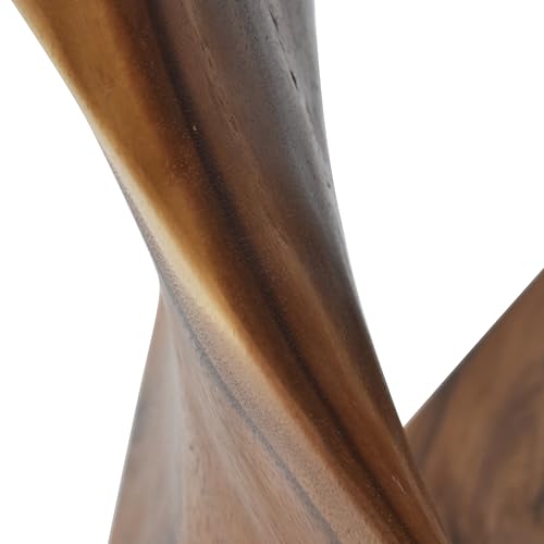Brown acacia solid wood carved accent side table, view 7