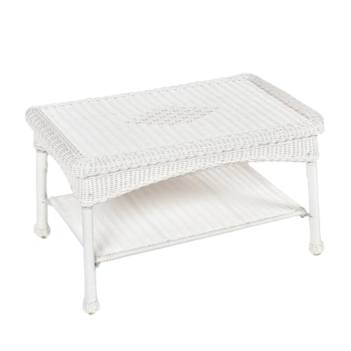 White wicker patio coffee table, view 2