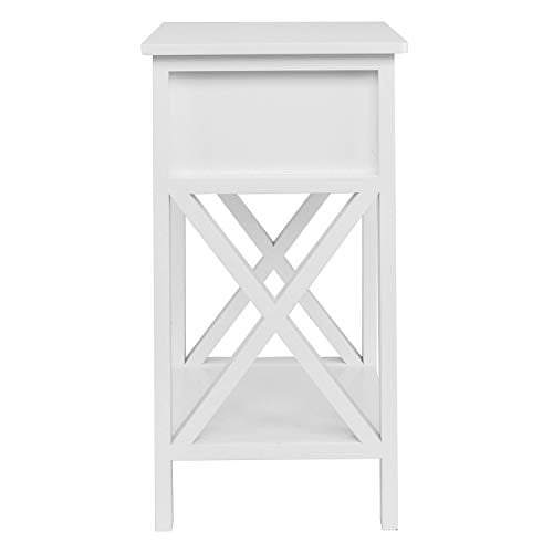 Bonnlo White End Side Table Nightstand Bedside Table with Drawer and Storage Shelf