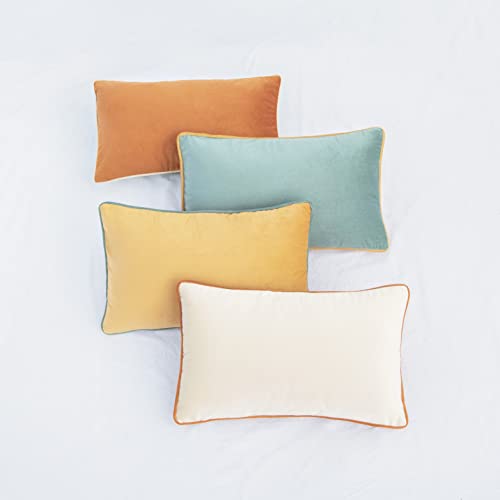 Decorative Throw Pillow Covers Cushion Cases, Set of 4 Soft Velvet Modern Double-Sided Designs, Mix and Match for Home Decor, Pillow Inserts Not Included (12x20 inch, Orange/Teal)