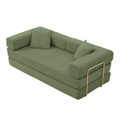 78 Inch Convertible Sleeper Sofa Bed, Folding Floor Mattress Couch with Fixed-Shape Frame, Futon Boneless Couch Lounge Loveseat with Pull Out Bed, No Assembly Required (Green)