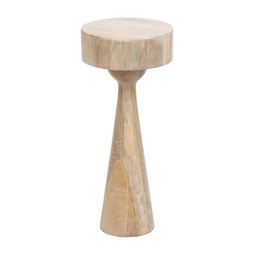 Solbrett Transitional Sophisticated Round Drink Table; 10 x 10 x 22; Natural Wood; Sculptural Bedroom Nightstand with Unique Pedestal Table Design for Use as Indoor Plant Stand