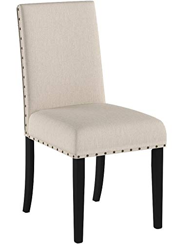 Biony Fabric Dining Chairs with Nailhead Trim, Set of 2, Tan
