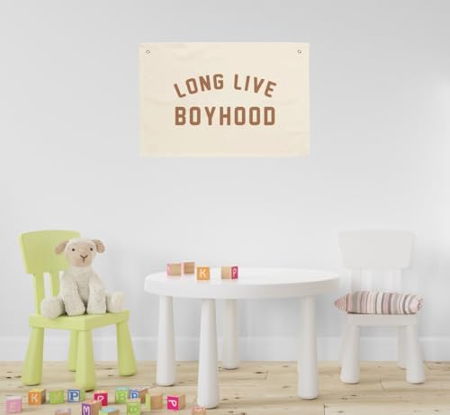 Long Live Boyhood Hanging Flag 20X30 Banners Orange Canvas Wall Decor Art Sign Boys Room Boy Bedroom Banner Toddler Playroom Baby Kids Nursery Fabric Flags Tapestry