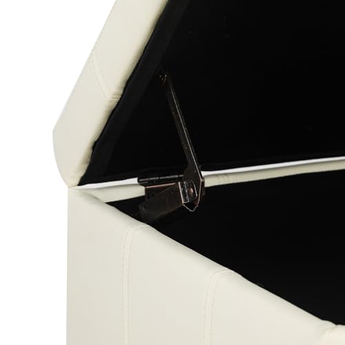 Faux Leather Storage Ottoman with Hinged Lid, 17.5 Inch High Cream White Square Cube Foot Stool with Storage, Upholstered Vanity Stool with Solid Wood Legs for Living Room, Bedroom, Dorm