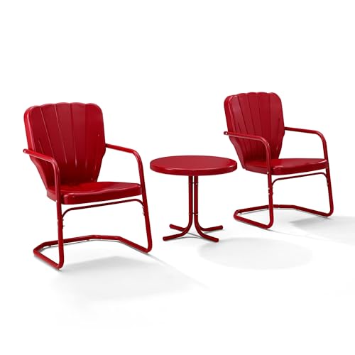 Crosley Furniture KO10012RE Ridgeland Retro Metal 3-Piece Seating Set with 2 Chairs and Side Table, Red