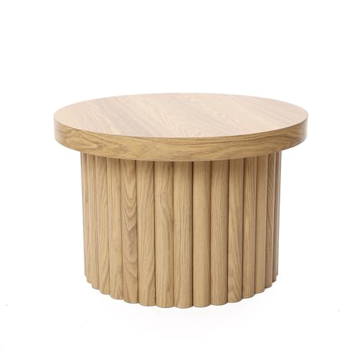 LuxenHome 23.5" Small Round Coffee Table, Fluted Accent Table Living Room, view 2