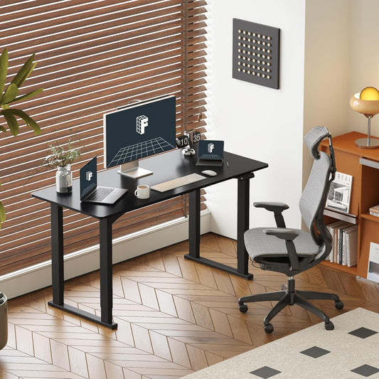 4 Legs Standing Desk 63 X 28 Inch Electric Adjustable Height with Splice Board Home Office Sit Stand up Desk, Black Top + Black Frame