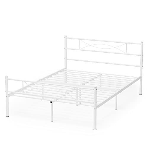 Full Size Bedframe Metal Bed Frame with Headboard and Footboard Mattress Foundation Support Platform Bed No Box Spring Needed, Popular Style White
