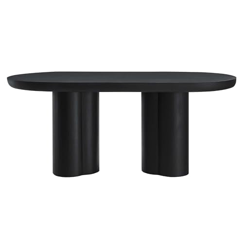 Caspian 72Inch Oval Dining Table Industrial Concrete Black Finish Modern Kitchen Room Entertaining Home Furniture Quality Stylish Elegant Durable Refined Versatile
