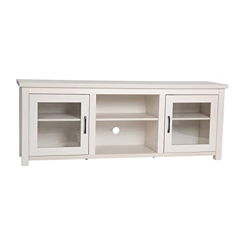 Sheffield Engineered Wood TV Stand for 80" TVs, Media Console/TV Cabinet with 3 Adjustable Shelves and Glass Doors, White Wash Finish