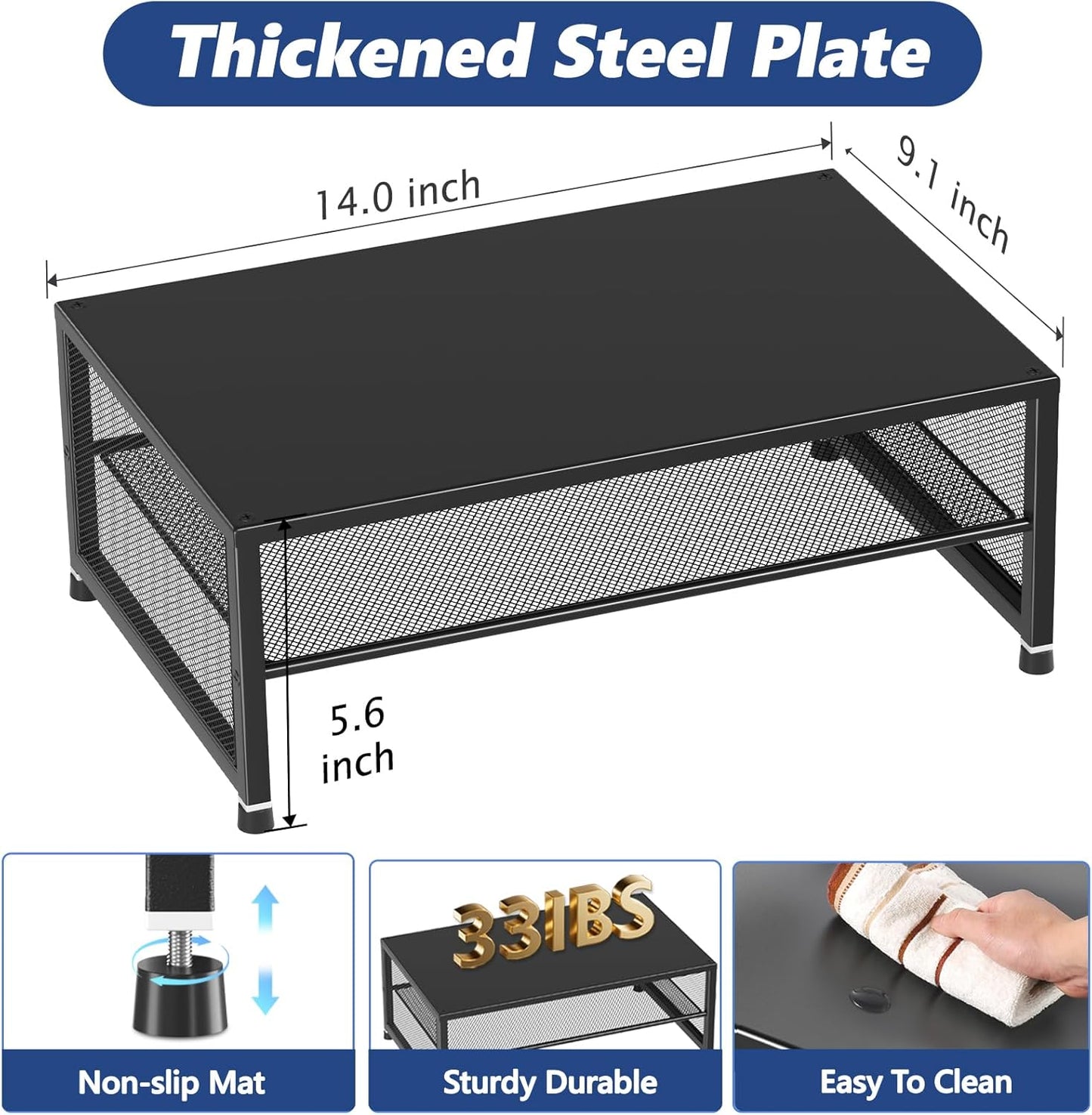 2-Tier Computer Monitor Stand Riser, Desk Organizer for Monitor, Printer & Laptop Stand, Desktop Workspace Organizers for Office Supplies(Black 2-Pack)