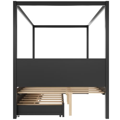 Queen Canopy Platform Bed with Twin Trundle & Storage Drawers, Black, view 8
