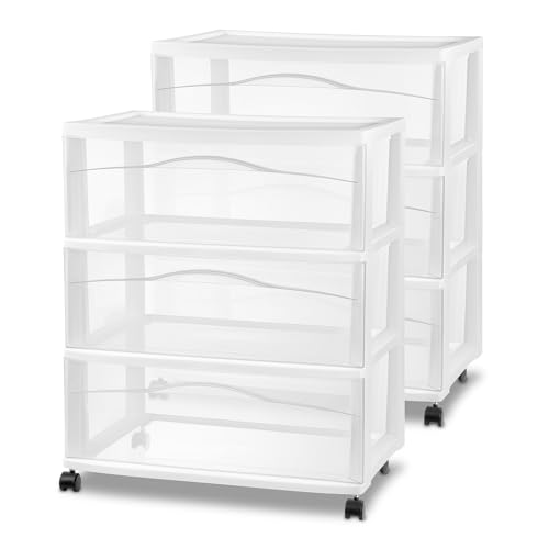 Wide 3-Drawer Cart with Wheels for Bedroom and Dresser, 2-Pack, view 2