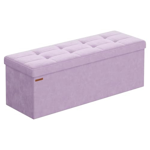 SONGMICS Mazie Collection - Storage Ottoman Bench, Foldable Foot Rest, 15 x 43 x 15 Inches, End of Bed Bench, Storage Chest, Load 660 lb, Living Room, Bedroom, Entryway, Light Lilac ULSF277P01