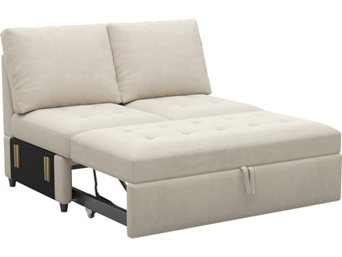 Pull Out Sofa Bed Module Part for Modular Sectional Sleeper Sofa Armless Loveseat with Pull Out Bed for Sectional Couch Beige