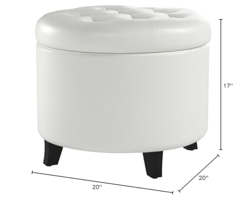 Designs4Comfort Round Storage Ottoman 19.75" - Versatile Contemporary Foot Stool for Living Room, Office, Ivory Faux Leather