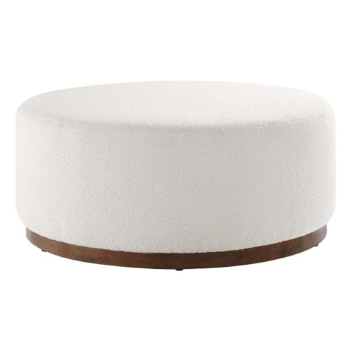 Large 38" Round Boucle Upholstered Upholstered Ottoman