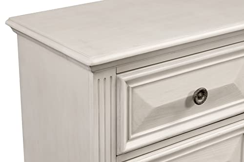 Renova Distressed Parchment Wood Bedroom Set, Panel Bed, Dresser, Mirror, Nightstand, King