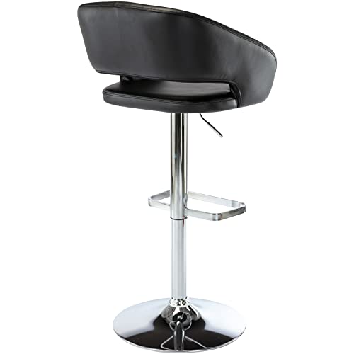 Adjustable Bar Stool with Hollow Back and Arms, Modern PU Leather Swivel Barstool, Airlift Counter Height Bar Chair for Kitchen Dining Room (Black)