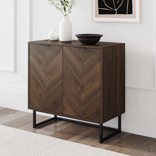Storage, Buffet, Sideboard, Free Standing Accent Cabinet for Hallway, Entryway or Living Room, 1, Walnut/Black & Theo 5-Shelf Wood Modern Bookcase, Open Wall Mount Ladder Bookshelf