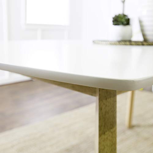 Mid Century Modern Wood Table Dining Room Kitchen Set Dining Chairs, 60 Inch, 6 Person, White and Natural