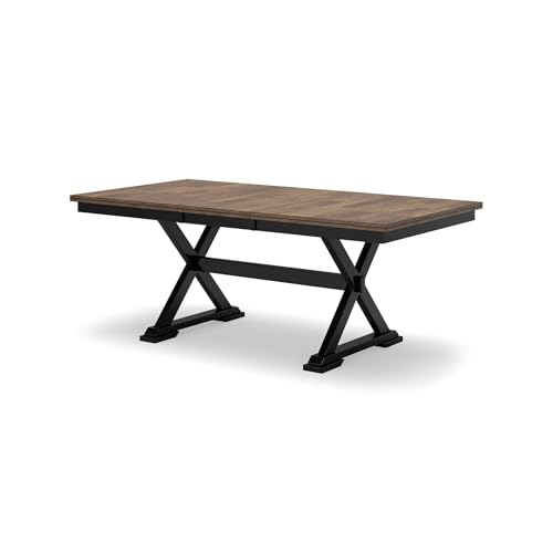 Signature Design by Ashley Wildenauer Dining Extension Table, 18" Self-Storing Butterfly Leaf, Hardwood Solids, Mango Veneer & MDF Substrate, Seats 6 to 8 for Kitchens, Black & Dark Brown, 78"