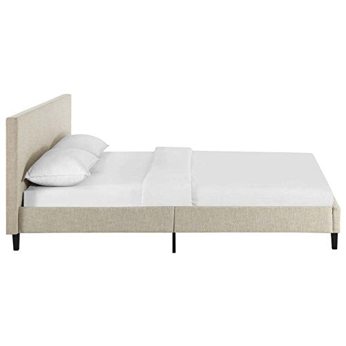 Anya Upholstered Beige Platform Bed with Wood Slat Support in Queen, view 6