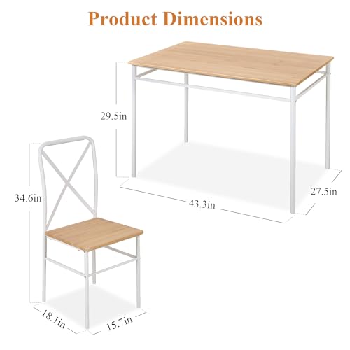 Dining Table Set for 4, 5-Piece Wood Kitchen Table with Chairs for Small Space, Breakfast Nook, Space-Saving, Natural White