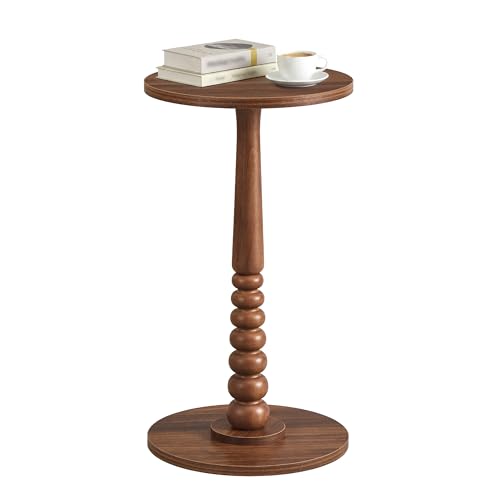 VASAGLE Round Side Table, Small Drink End Table, Solid Wood Leg | Accent Nightstand, Mid-Century Modern, for Living Room Bedroom, Chestnut Walnut, MARIEL Collection, ULET293KX01S