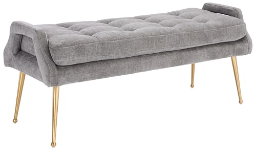SAFAVIEH Home Collection Everdeen Glam Charcoal Velvet/Gold Pillow Top Tufted Bench