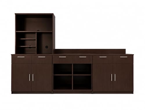 3-Door Breakroom Hutch Cabinet with Microwave Space, Commercial Office Kitchenette Storage, Fully Assembled, 108" W x 24" D x 75" H, Appliances Not Included