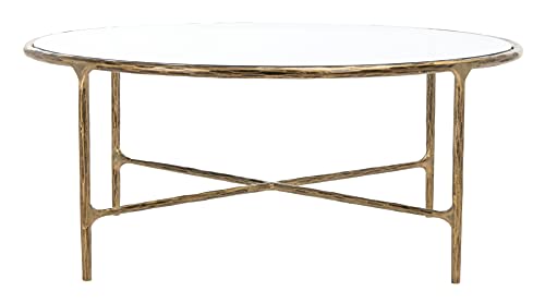 SAFAVIEH Couture Home Collection Jessa Brass Metal/Tempered Glass Top Round Coffee Table (Fully Assembled)