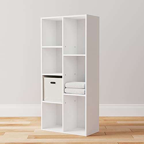 7 Cube Organizer Bookcase, Storage Shelf for Home and Office, Display Storage Organizer, Sturdy with Easy Assembly, 9.25"D x 19.49"W x 41.73"H, White