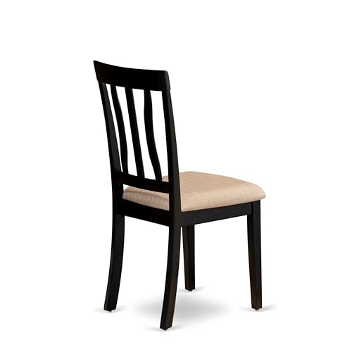 ANC-BLK-C Antique Dining Chairs - Linen Fabric Upholstered Wood Chairs, Set of 2, Black