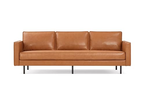 Valencia Varese 90" Full Leather Couch Cognac Tan Brown- Italian Nappa Leather Modern Cloud Couch for Living Room/Apartment Furniture