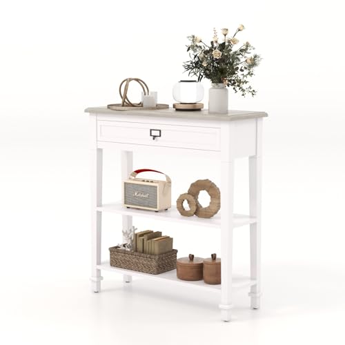 Console Table for Entryway Hallway with Drawers and Storage Shelf End Accent Table Furniture for Living Room Bedroom White