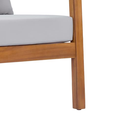 Grice Acacia Wood Lounge Chair Outdoor with Removable Cushion, Wooden Patio Accent Chair with Open Frame Design, Outdoor Armchair for Patio Furniture Set, Light Grey + Teak