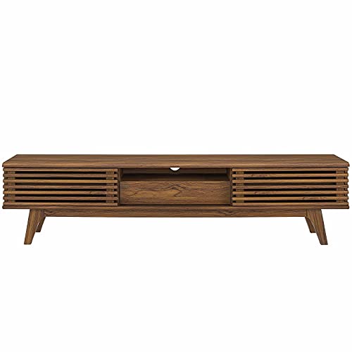 Render 70" Mid-Century Modern Low Profile Entertainment TV Stand, 70 Inch, Walnut Walnut