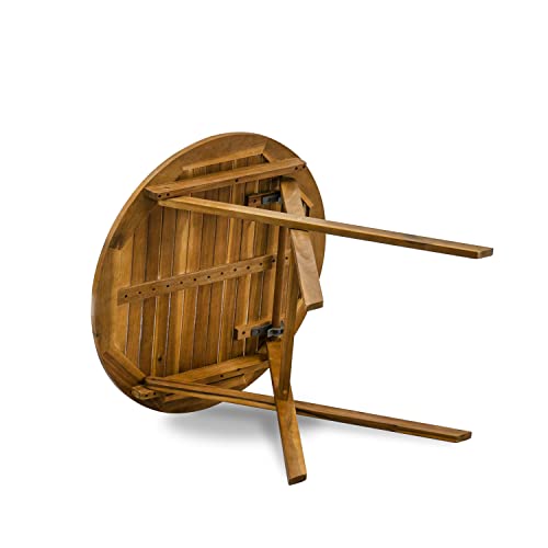 MNCM3CANA 3 Piece Folding Patio Bistro Sets Outdoor Set Contains a Round Acacia Wood Coffee Table and 2 Folding Arm Chairs, 30x30 Inch, Natural Oil